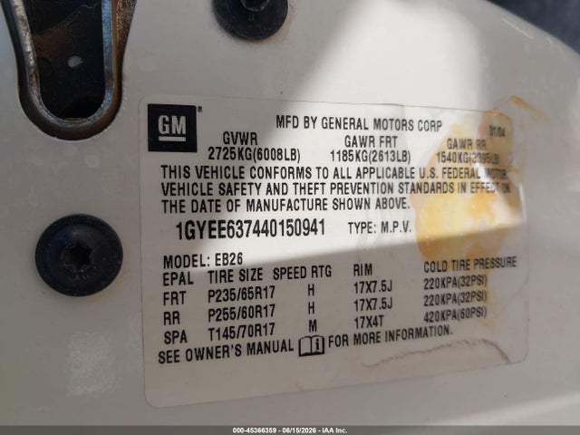 2004 Cadillac Srx Standard მანქანა იყიდება აუქციონზე, vin: 1GYEE637440150941, აუქციონის ნომერი: 45366359