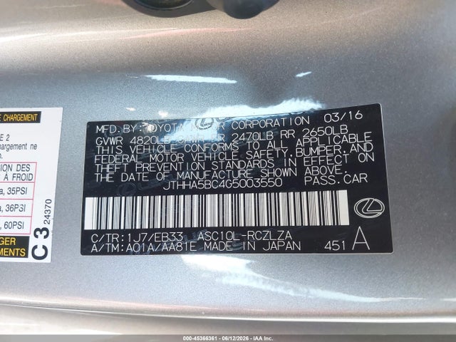Lexus RC 200T 2016 JTHHA5BC4G5003550 Image 9