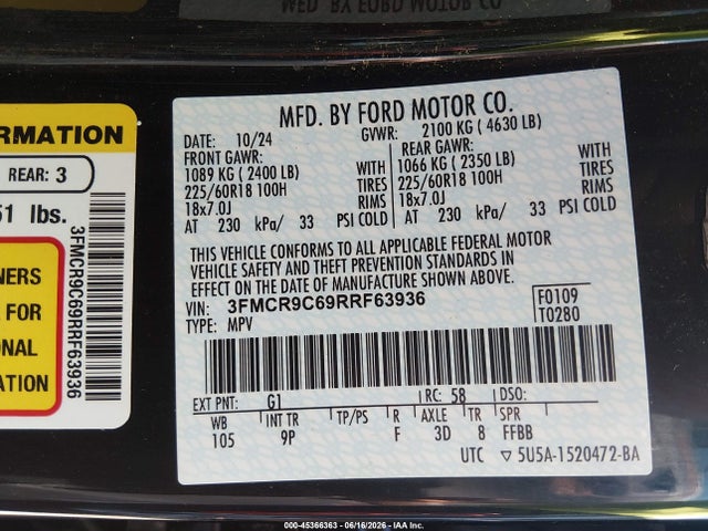 Продажа на аукционе авто 2024 Ford Bronco Sport Outer Banks, vin: 3FMCR9C69RRF63936, номер лота: 45366363