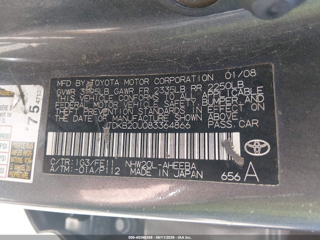 Aukcja sprzedaży 2008 Toyota Prius, vin: JTDKB20U083364866, numer aukcji: 45366369