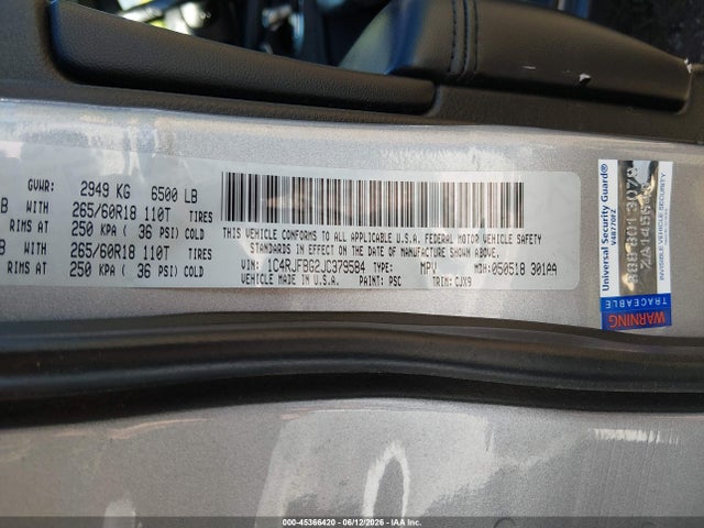 45366420 :رقم المزاد ، 1C4RJFBG2JC379584 vin ، 2018 Jeep Grand Cherokee Limited 4x4 مزاد بيع