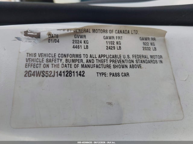 45366435 :رقم المزاد ، 2G4WS52J141281142 vin ، 2004 Buick Century مزاد بيع
