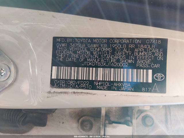 Toyota Prius C One 2018 JTDKDTB3XJ1620002 Image 9