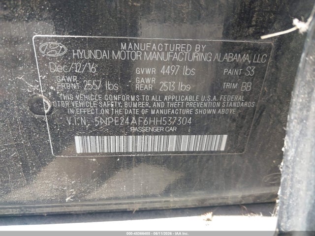 5NPE24AF6HH537304 Hyundai SONATA SE