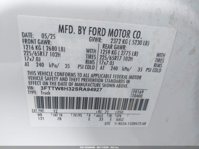 Ford Maverick Xlt 2025 3FTTW8H32SRA94927 Image 9
