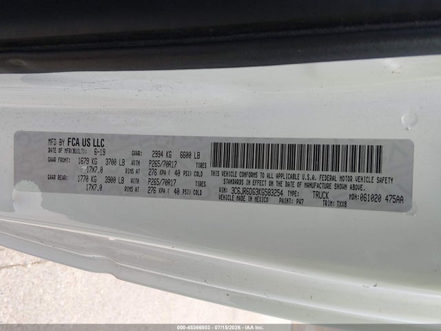 Auction sale of the 2019 Ram 1500 Classic Tradesman  4x2 8' Box, vin: 3C6JR6DG3KG583254, lot number: 45366503