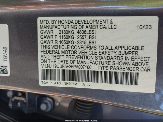 Продажа на аукционе авто 2023 Acura Tlx Standard, vin: 19UUB5F36PA007180, номер лота: 45366509