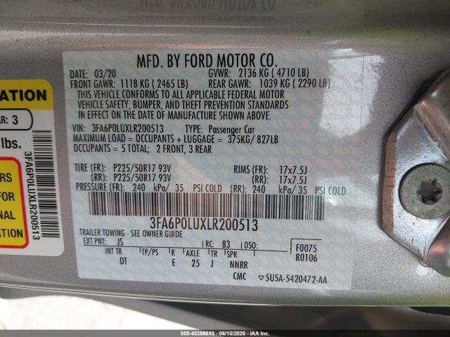 Ford Fusion Hybrid Se 2020 3FA6P0LUXLR200513 Image 9