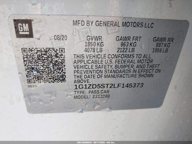 1G1ZD5ST2LF145373 Chevrolet Malibu Fwd Lt