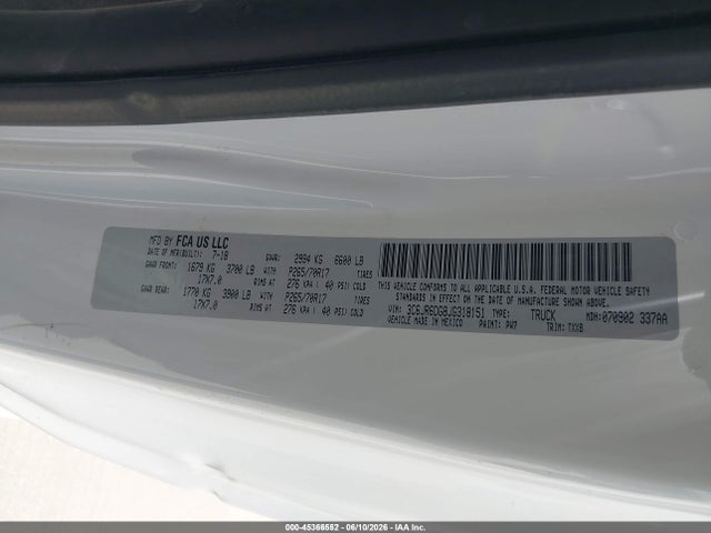 Продажа на аукционе авто 2018 Ram 1500 Tradesman  4x2 8' Box, vin: 3C6JR6DG8JG318151, номер лота: 45366552