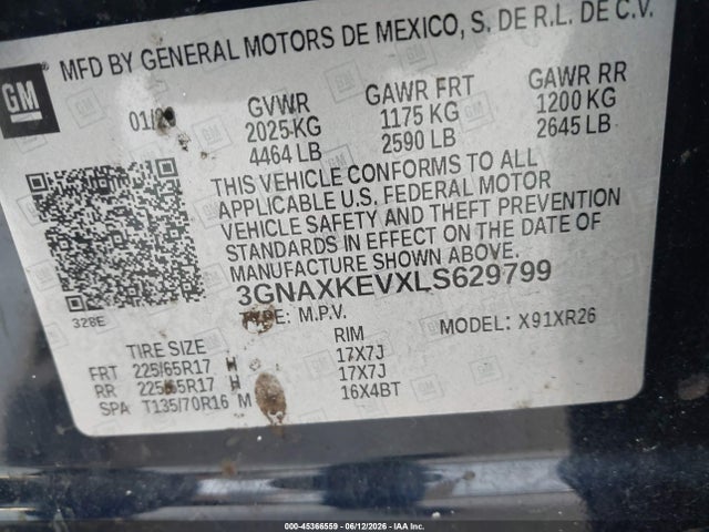 Продажа на аукционе авто 2020 Chevrolet Equinox Fwd Lt 1.5l Turbo, vin: 3GNAXKEVXLS629799, номер лота: 45366559