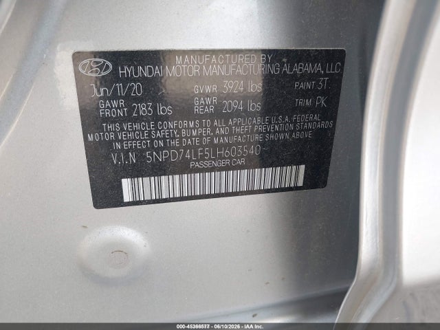 5NPD74LF5LH603540 Hyundai ELANTRA SE