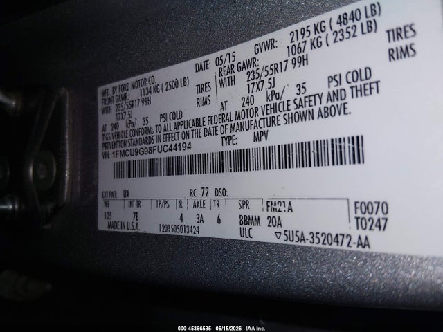 1FMCU9G98FUC44194 Ford ESCAPE SE