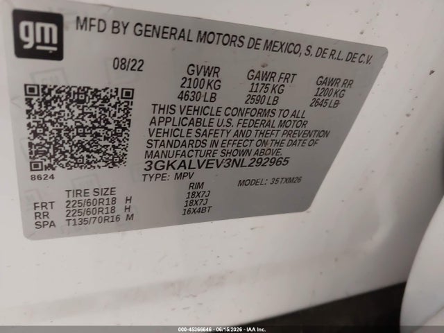 Продаж на аукціоні авто 2022 Gmc Terrain Awd Slt, vin: 3GKALVEV3NL292965, номер лоту: 45366646