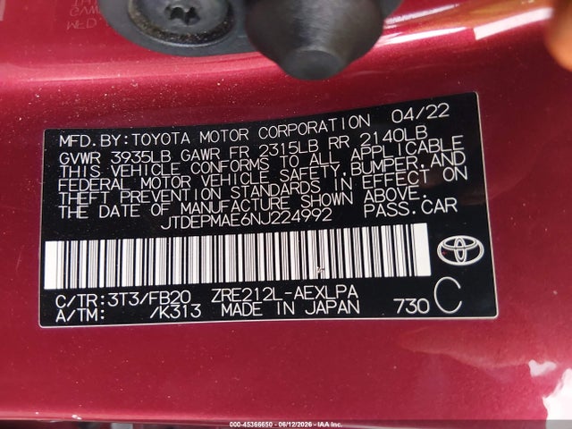 Toyota COROLLA LE 2022 JTDEPMAE6NJ224992 Image 9