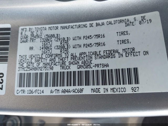 3TMCZ5AN8KM275190 Toyota Tacoma Sr5 V6