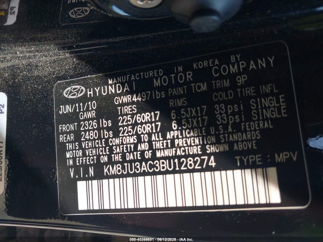 Продаж на аукціоні авто 2011 Hyundai Tucson Gls, vin: KM8JU3AC3BU128274, номер лоту: 45366691
