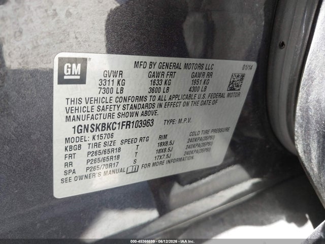 1GNSKBKC1FR103963 Chevrolet Tahoe Lt