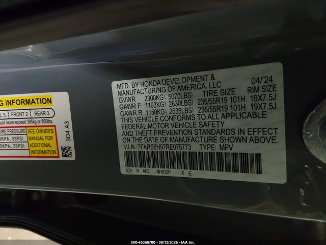 7FARS6H97RE075773 Honda Cr-v Hybrid Sport Touring