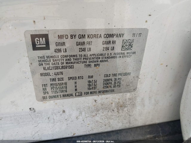 Продаж на аукціоні авто 2018 Buick Encore Sport Touring, vin: KL4CJ1SBXJB591503, номер лоту: 45366704