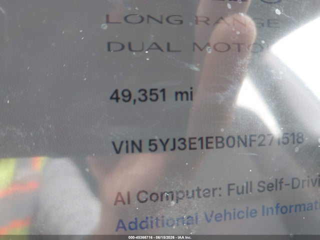 2022 Tesla Model 3 Long Range Dual Motor All-wheel Drive მანქანა იყიდება აუქციონზე, vin: 5YJ3E1EB0NF271518, აუქციონის ნომერი: 45366716