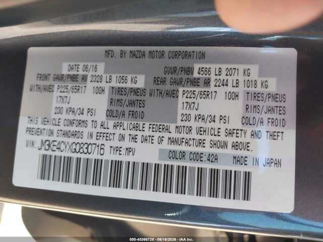 JM3KE4CYXG0830716 Mazda Cx-5 Touring