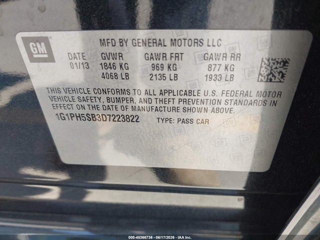 Aukcja sprzedaży 2013 Chevrolet Cruze Eco Auto, vin: 1G1PH5SB3D7223822, numer aukcji: 45366736
