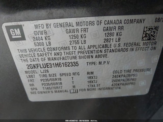 Aukcja sprzedaży 2017 Gmc Terrain Slt, vin: 2GKFLUE31H6162335, numer aukcji: 45366743