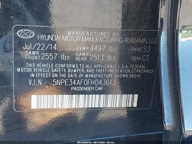 5NPE34AF0FH043613 Hyundai Sonata Limited