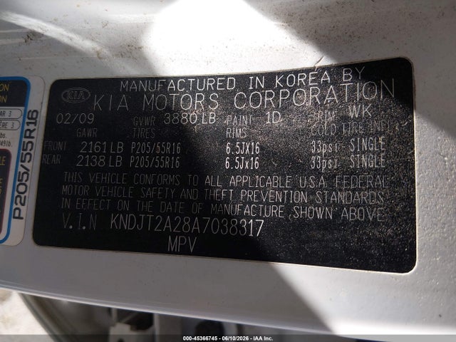 45366745 :رقم المزاد ، KNDJT2A28A7038317 vin ، 2010 Kia Soul + مزاد بيع