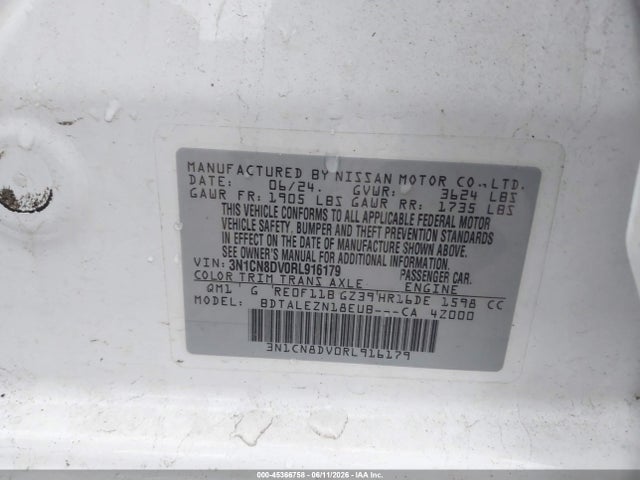 Aukcja sprzedaży 2024 Nissan Versa 1.6 S, vin: 3N1CN8DV0RL916179, numer aukcji: 45366758