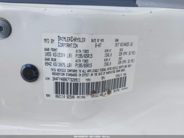 Продаж на аукціоні авто 2007 Chrysler Pt Cruiser, vin: 3A4FY48B67T620911, номер лоту: 45366762