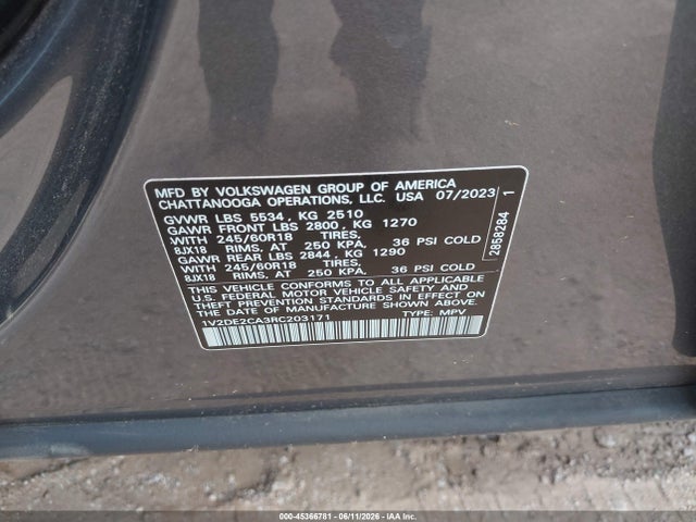 2024 Volkswagen Atlas Cross Sport 2.0t Se მანქანა იყიდება აუქციონზე, vin: 1V2DE2CA3RC203171, აუქციონის ნომერი: 45366781