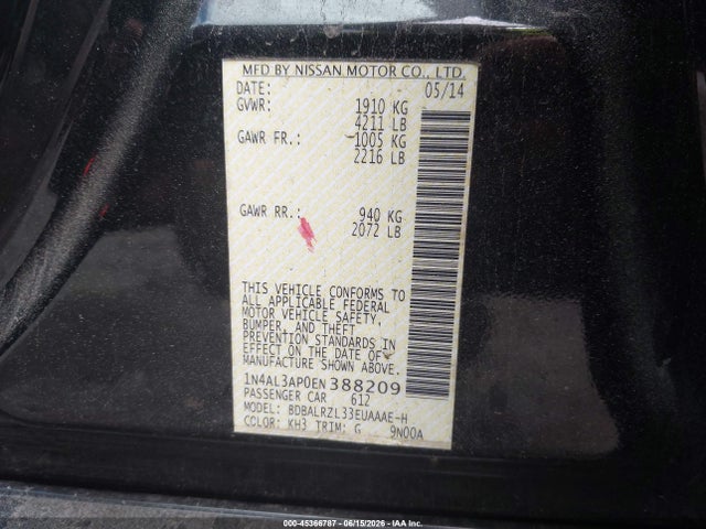 1N4AL3AP0EN388209 Nissan Altima 2.5 S