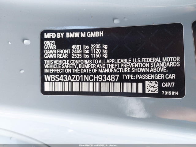 Продаж на аукціоні авто 2022 Bmw M4 Competition Xdrive, vin: WBS43AZ01NCH93487, номер лоту: 45366795