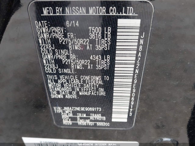 Продаж на аукціоні авто 2014 Infiniti Qx80, vin: JN8AZ2NE9E9069173, номер лоту: 45366796