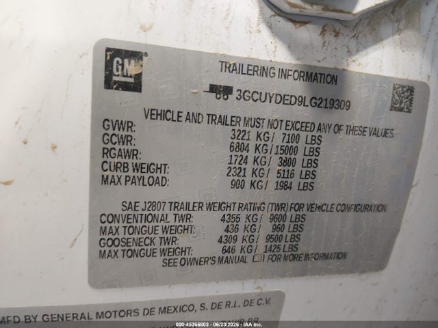 3GCUYDED9LG219309 Chevrolet Silverado 1500 4wd Short Bed Lt