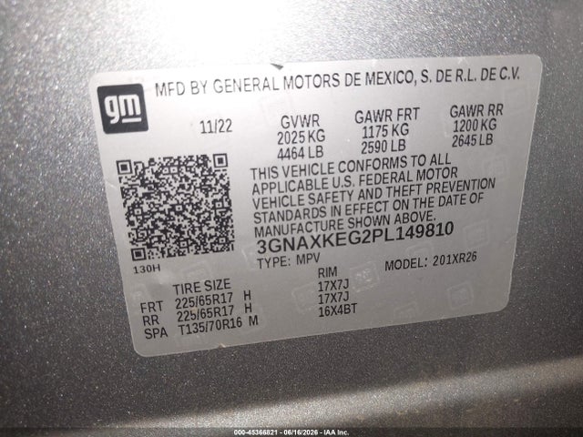 3GNAXKEG2PL149810 Chevrolet Equinox Fwd Lt