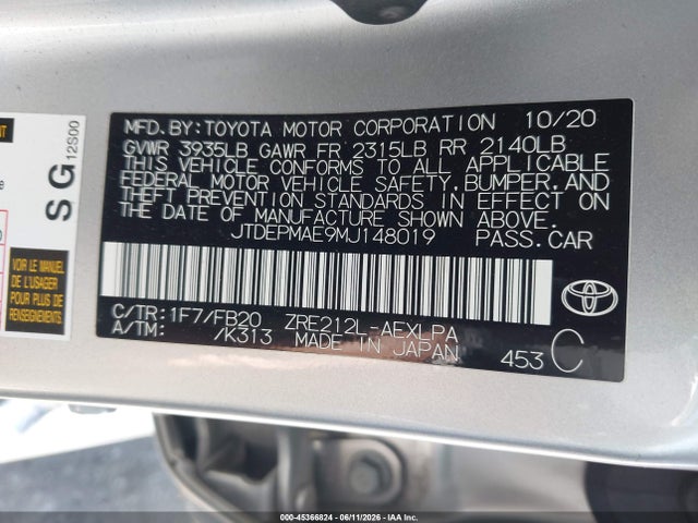 Toyota COROLLA LE 2021 JTDEPMAE9MJ148019 Image 9