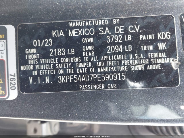 Продажа на аукционе авто 2023 Kia Forte Gt-line, vin: 3KPF54AD7PE590915, номер лота: 45366838