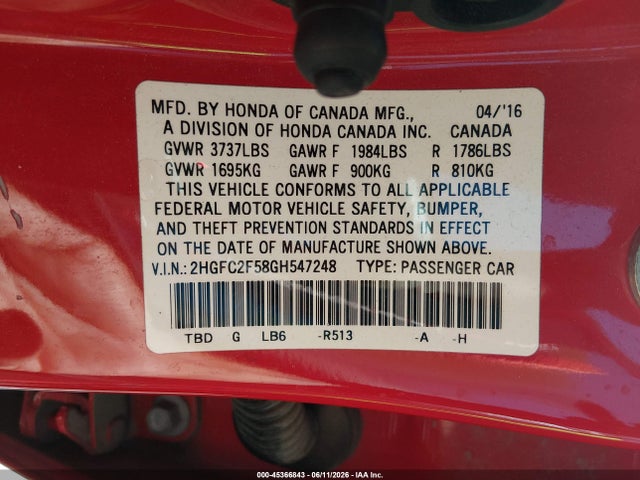 Honda Civic Lx 2016 2HGFC2F58GH547248 Image 9