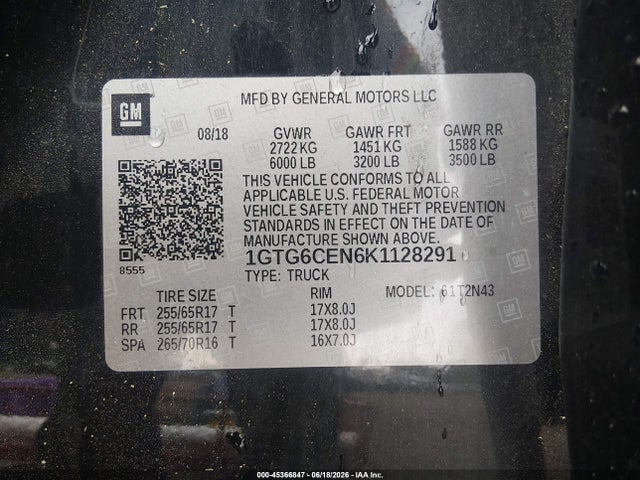 Продаж на аукціоні авто 2019 Gmc Canyon Sle, vin: 1GTG6CEN6K1128291, номер лоту: 45366847