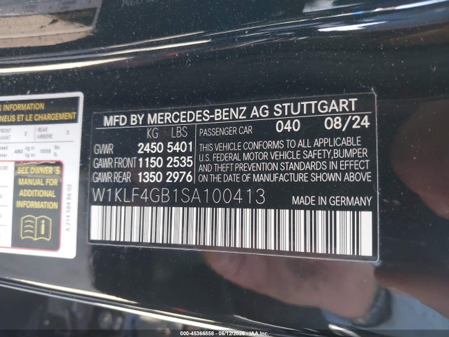 Aukcja sprzedaży 2025 Mercedes-benz E 350, vin: W1KLF4GB1SA100413, numer aukcji: 45366858