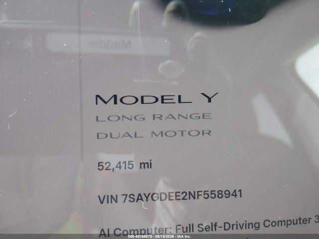 Aukcja sprzedaży 2022 Tesla Model Y Long Range Dual Motor All-wheel Drive, vin: 7SAYGDEE2NF558941, numer aukcji: 45366870