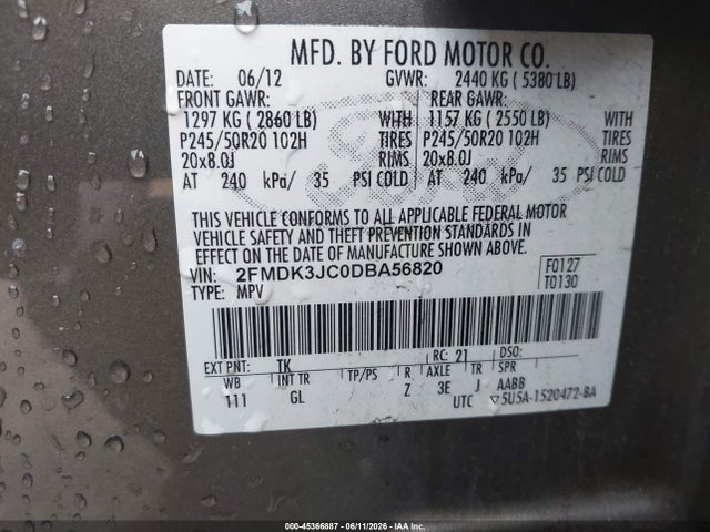 Aukcja sprzedaży 2013 Ford Edge Sel, vin: 2FMDK3JC0DBA56820, numer aukcji: 45366887