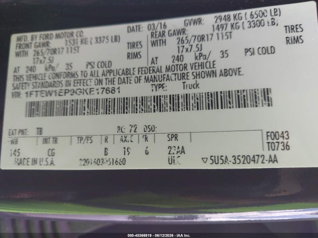 Ford F-150 Xl 2016 1FTEW1EP9GKE17681 Image 9