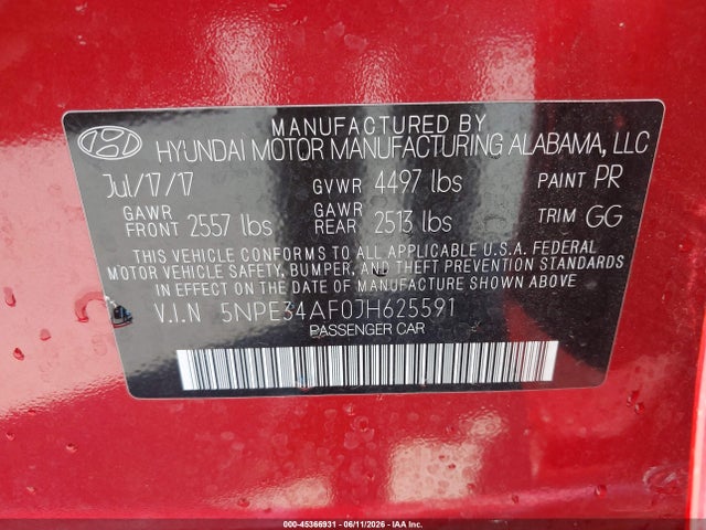 Hyundai Sonata Limited 2018 5NPE34AF0JH625591 Image 9