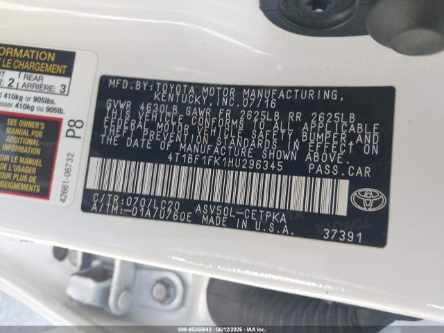 Aukcja sprzedaży 2017 Toyota Camry Xse, vin: 4T1BF1FK1HU296345, numer aukcji: 45366943