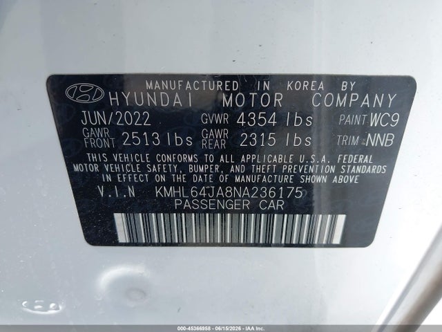 Hyundai SONATA SEL 2022 KMHL64JA8NA236175 Image 9