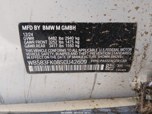 45366960 :رقم المزاد ، WBS83FK08SCU42609 vin ، 2025 Bmw M5 مزاد بيع